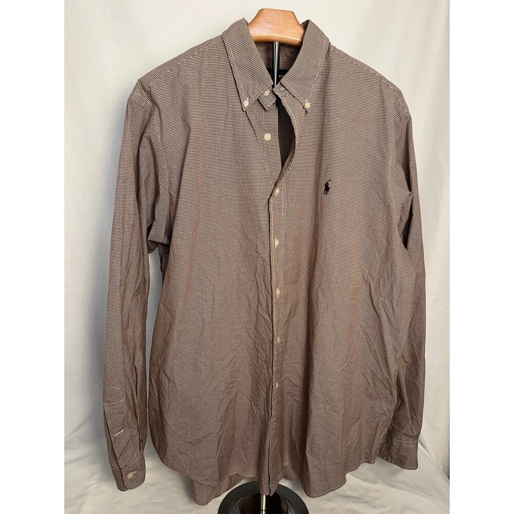 Ralph Lauren Golf Button Down Shirt XL Brown White Check Classic Fit